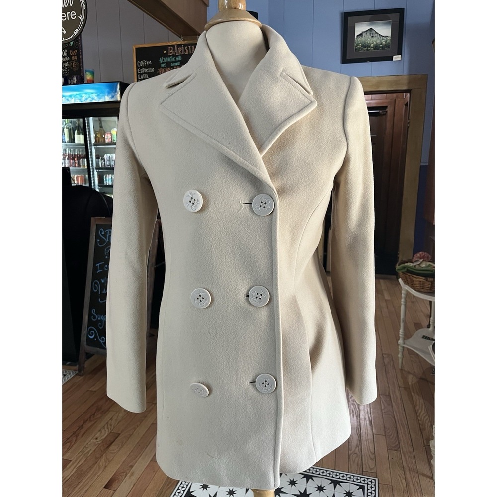 Talbots Petites Wool Cashmere Blend Pea Coat Cream Ivory Double Breasted 2P